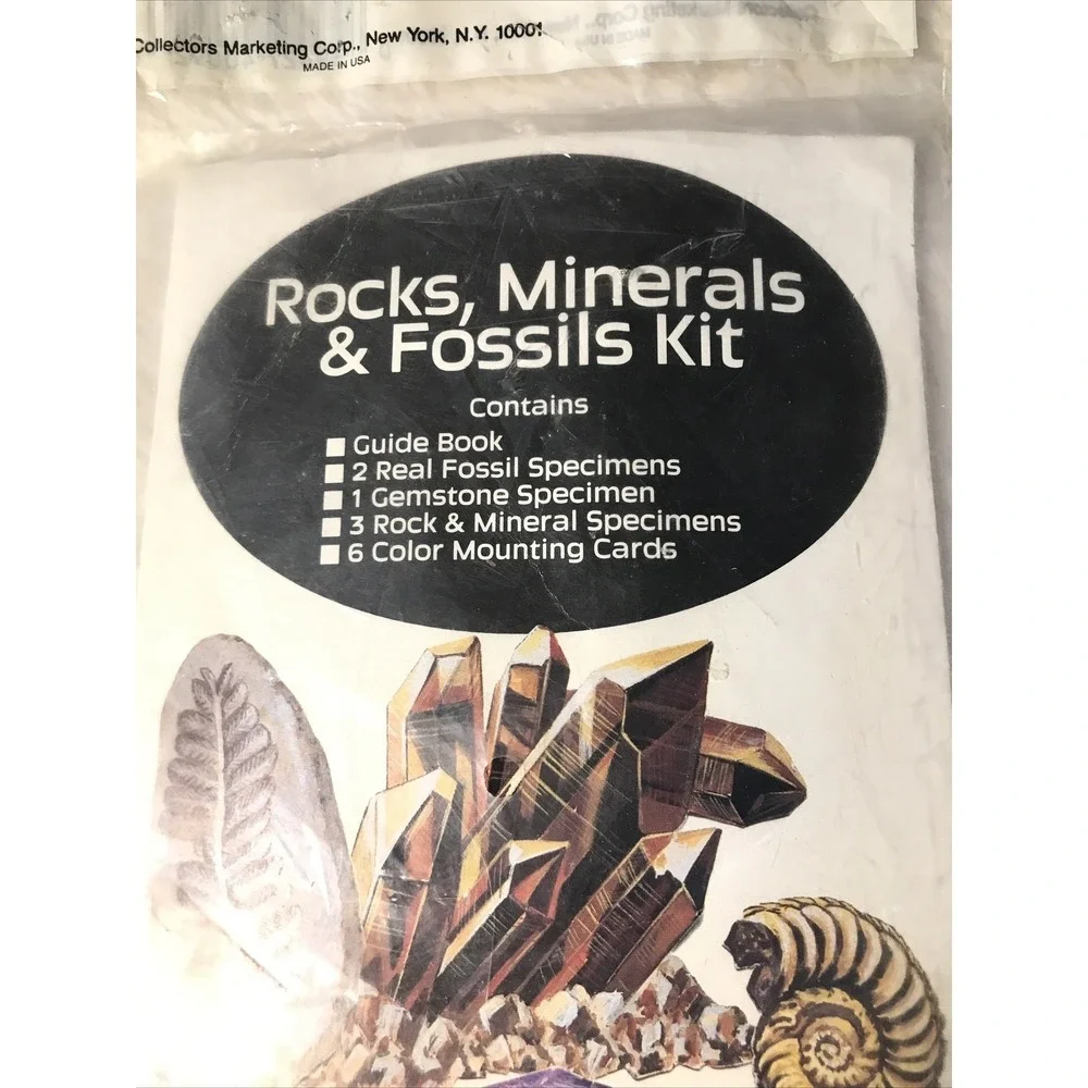 1987 Rocks, Minerals &Fossils  Kit +Rocks Collection-Geology Hobby New In Bag